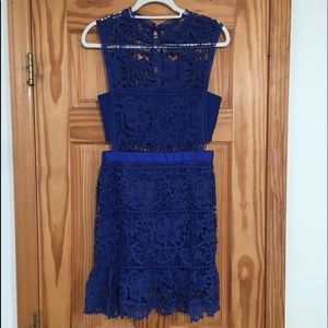 Royal blue lace dress with cutout detailing